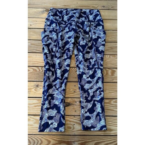 Flylow Printed Athletic Leggings Size Large Women’s Navy - Picture 1 of 7